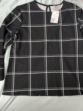 H&M Black Windowpane Plaid Long Sleeve Blouse